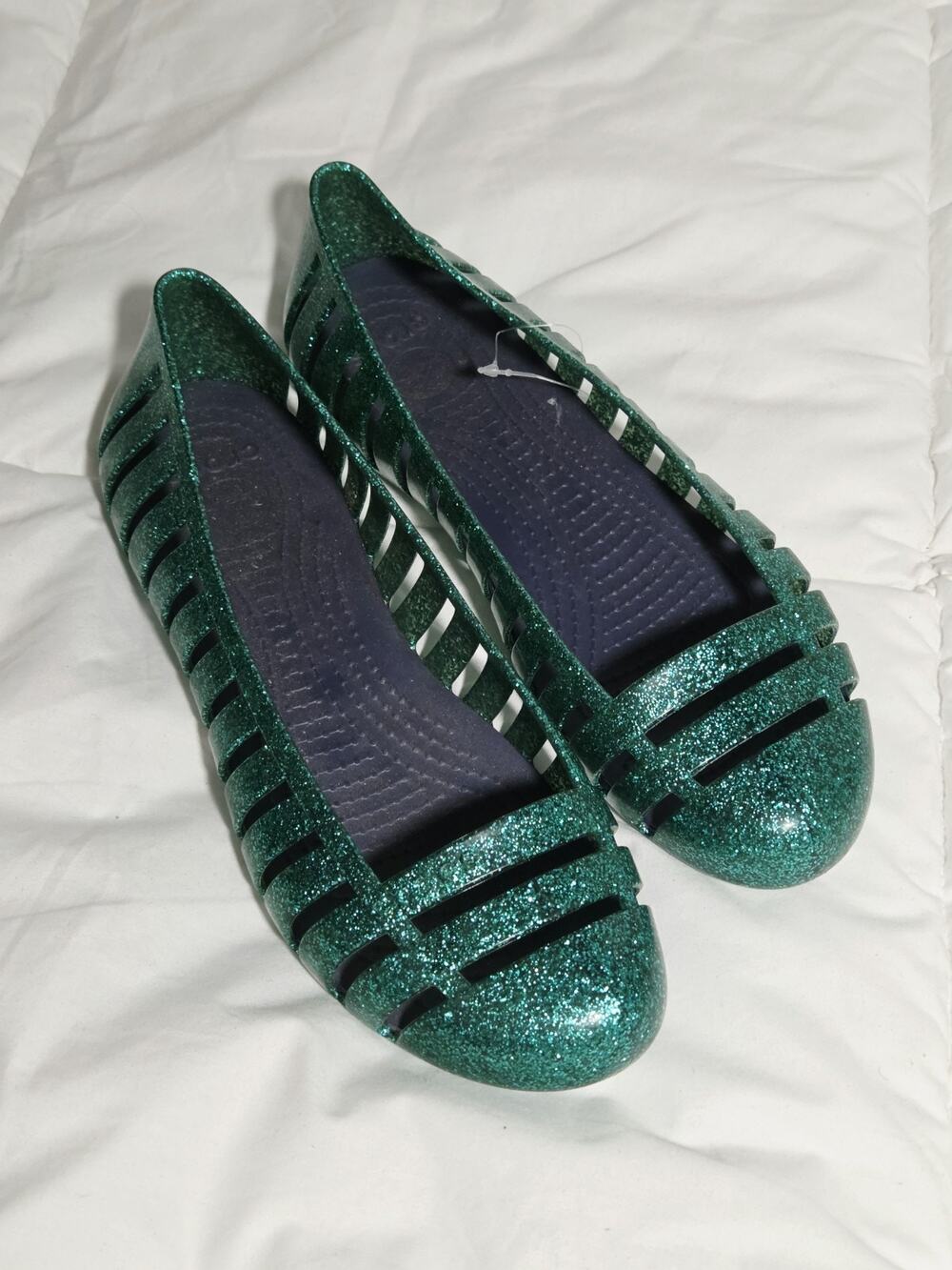 Crocs Adrina Li Jelly Ballet Flats Emerald Green Sparkle big Girl Sz 5 Confort
